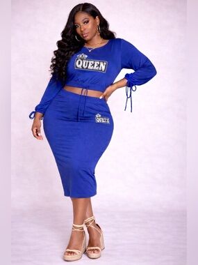 Ashley Stewart Royal Blue Two-Piece Midi Skirt Set